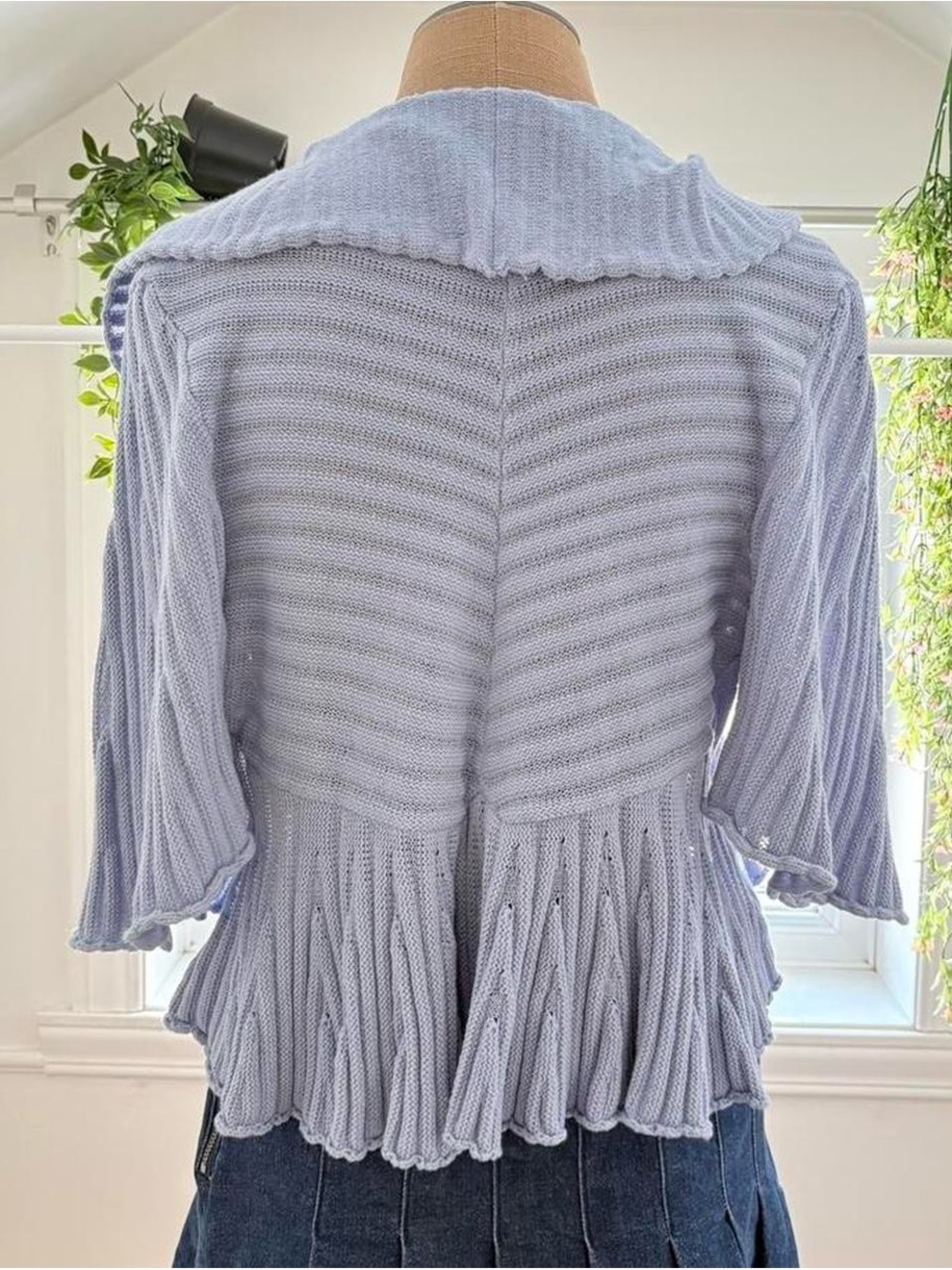 Light Blue Ruffle Open-Front Women's Sweater - Picture 3 of 5
